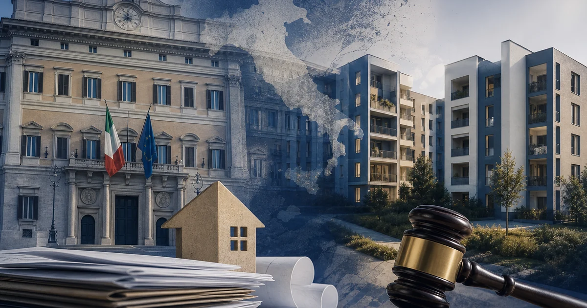 Piano Casa decreto legge 66 2026 — illustrazione editoriale normativa abitativa e mercato Padova